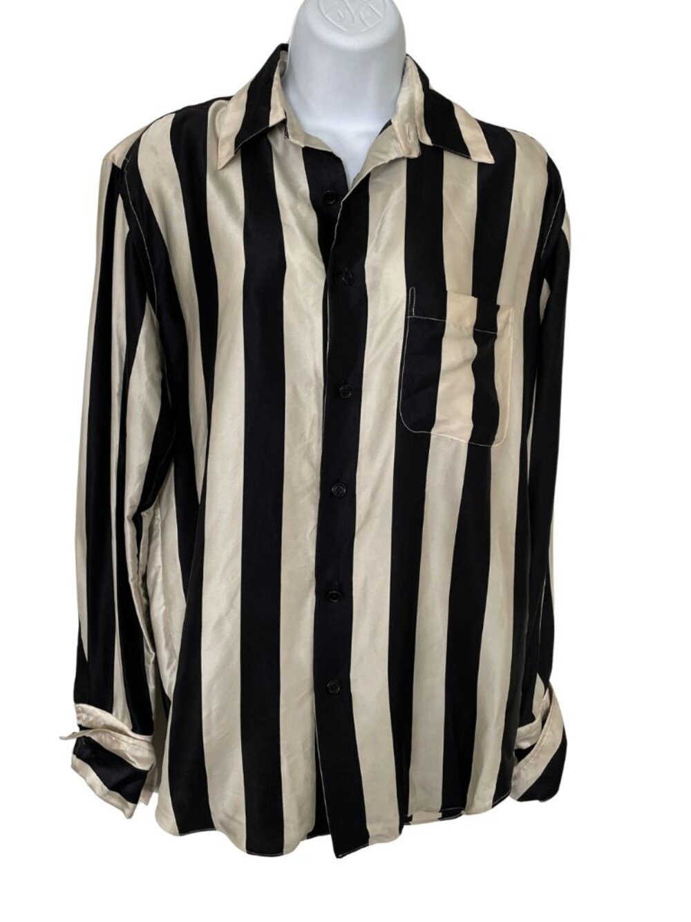 Vintage Ralph Lauren Purple Label 100% Silk Striped Blouse Sz 8 Sample